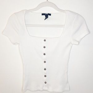 Forever 21 White Button up Crop Top